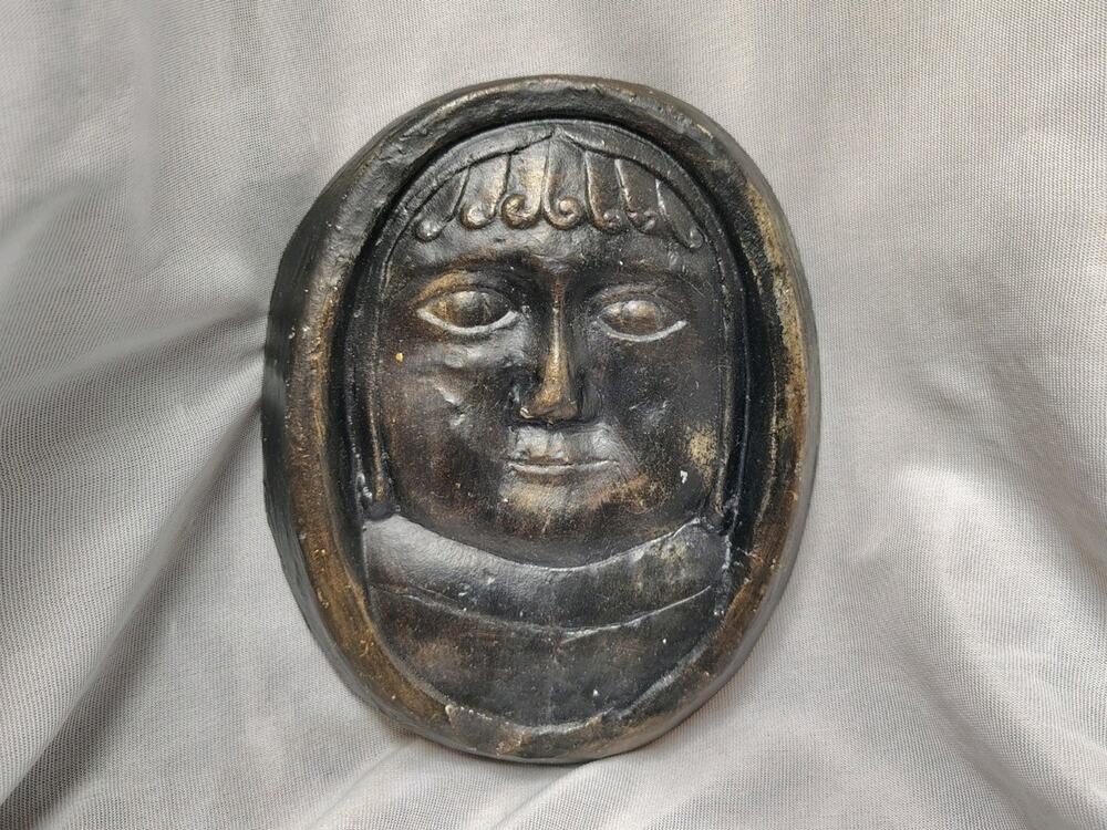 Vintage Chalkware Face Wall Plaque Plaster Kitsch Folk Art Mask